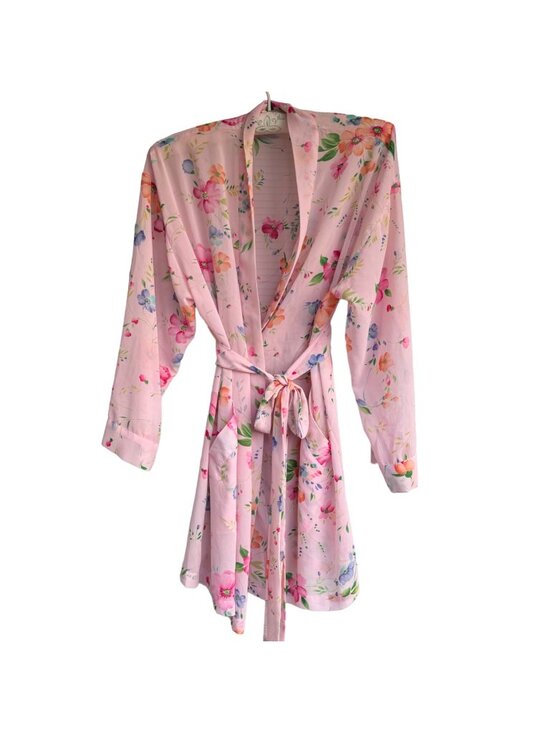 Victoria’s Secret Other - Victoria's Secret Kimono Sexy Robe Lingerie O/S  Pink Blue Floral Tie Loungewear
